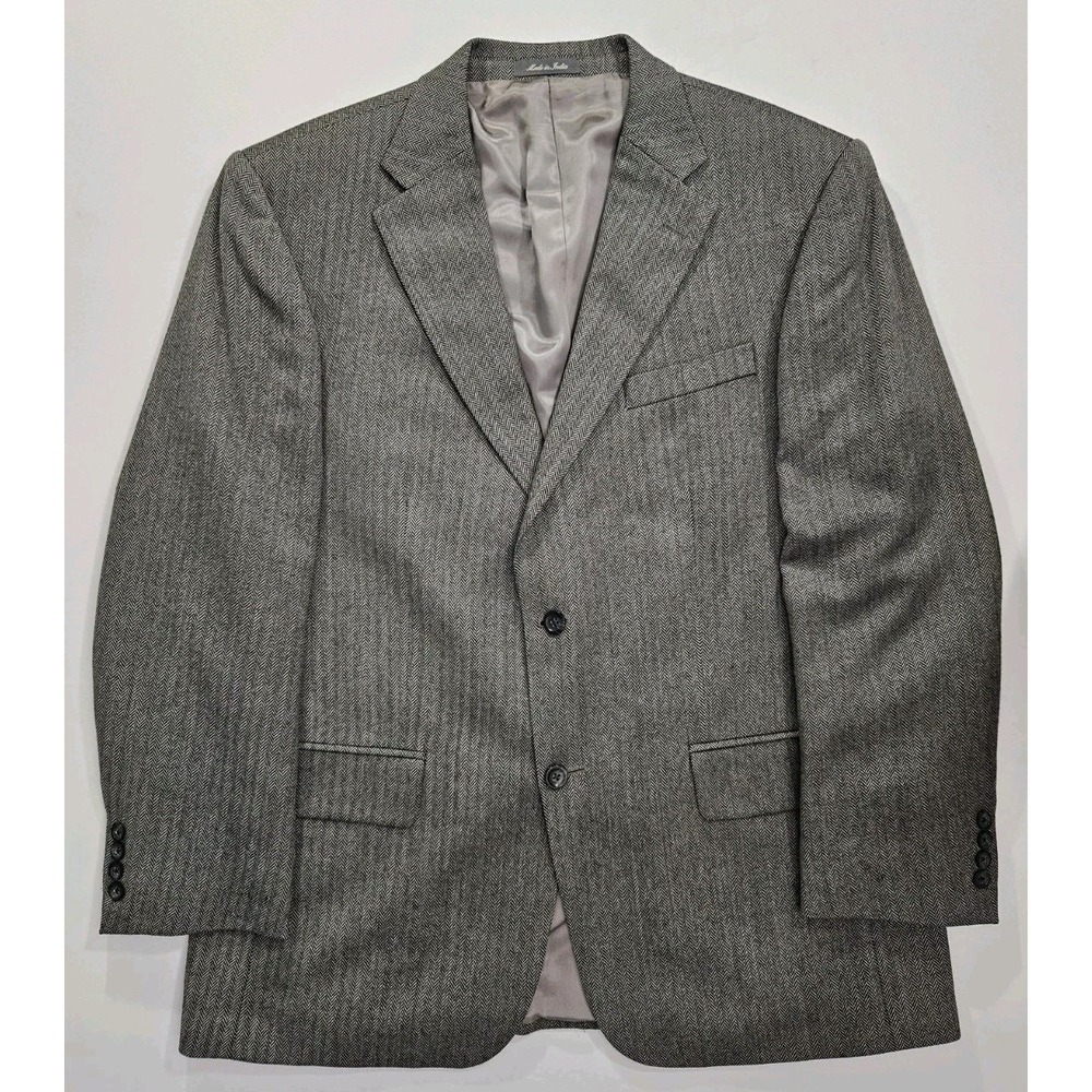 Oscar De La Renta Men's Lambswool‎ Herringbone Two Button Blazer 44R